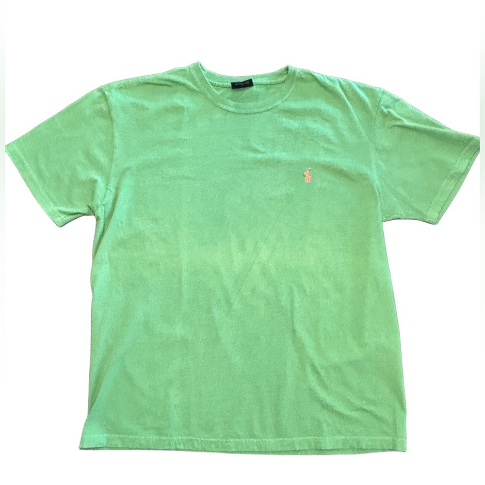 Men’s Polo Ralph Lauren worn look lime green crewneck pony logo pastel t-shirt M